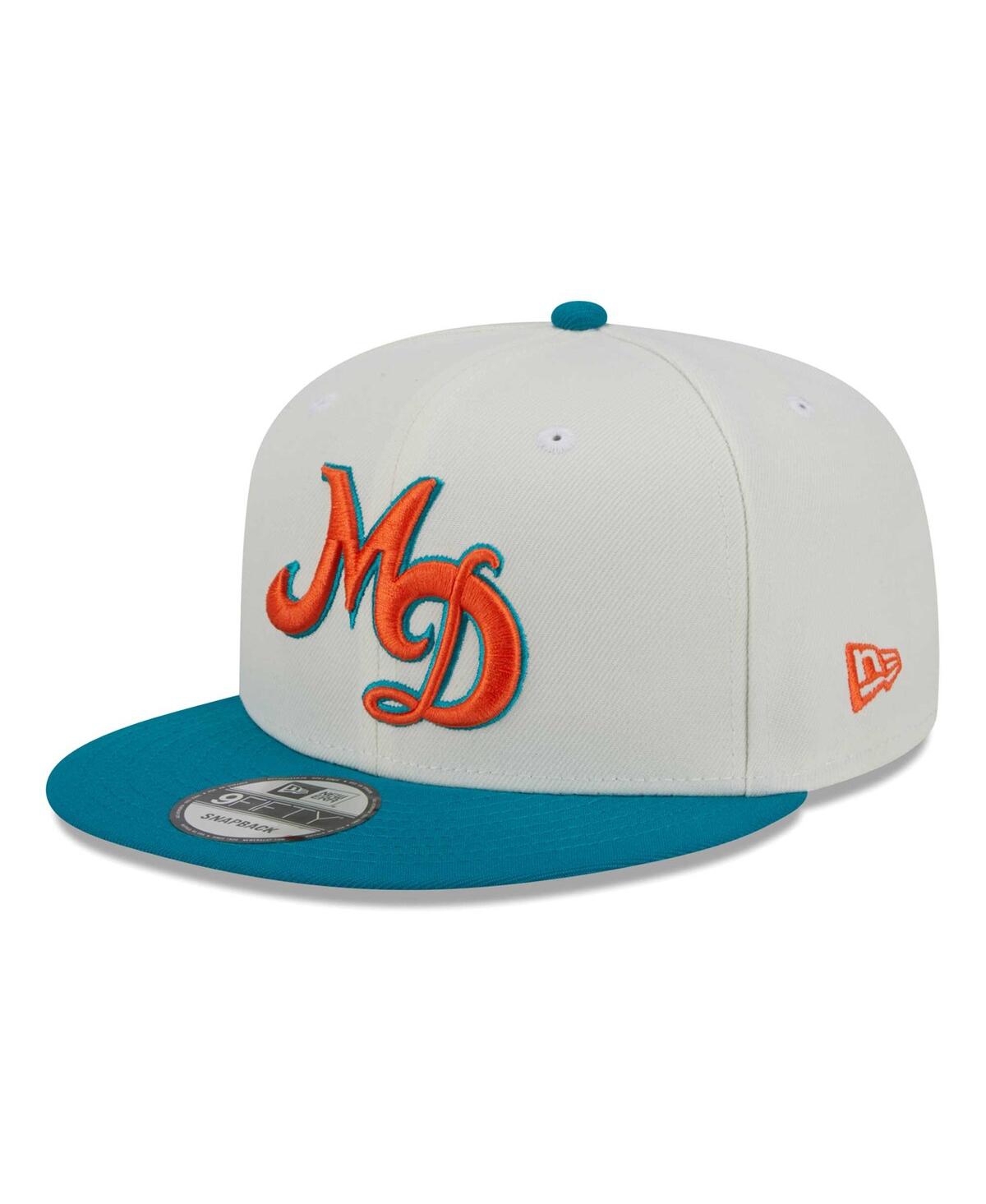 Men's New Era Cream, Aqua Miami Dolphins City Originals 9FIFTY Snapback Hat