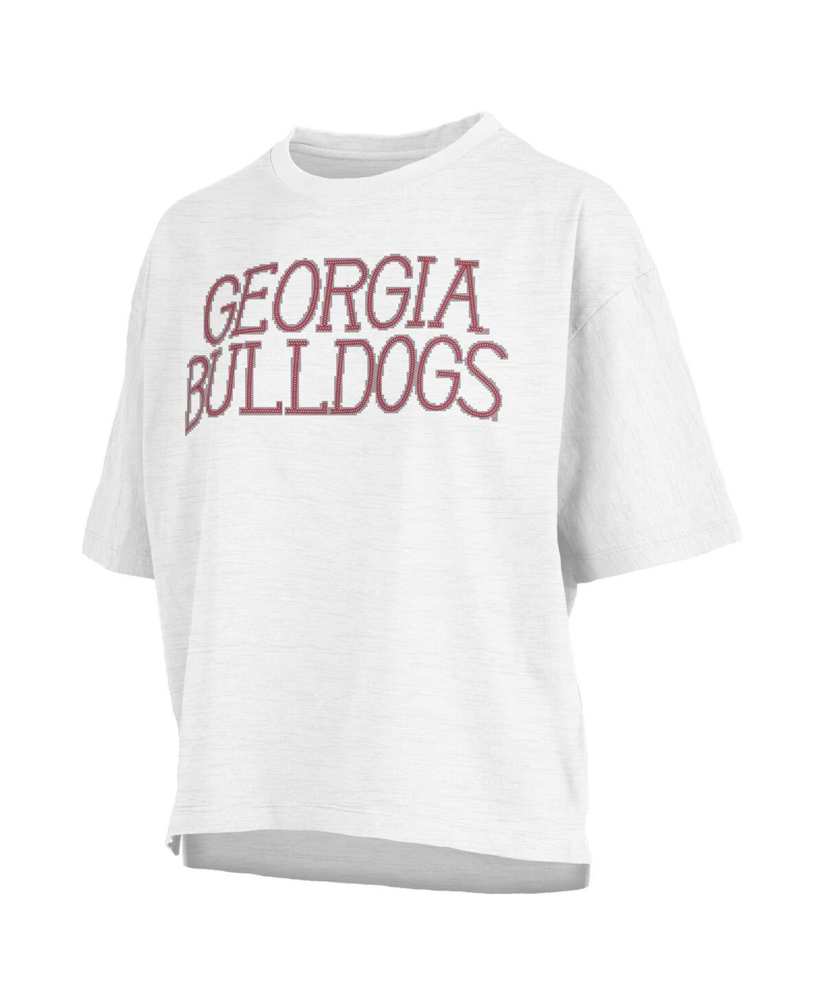 Shop Pressbox Women's  White Georgia Bulldogs Motley Crew Chain Stitch Slub Waist Length Boxy T-shirt