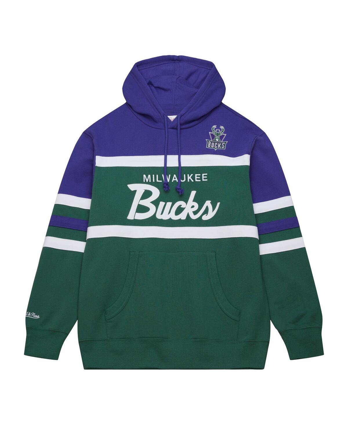 Shop Mitchell & Ness Men's  Green, Purple Milwaukee Bucks Head Coach Pullover Hoodie In Green,purple