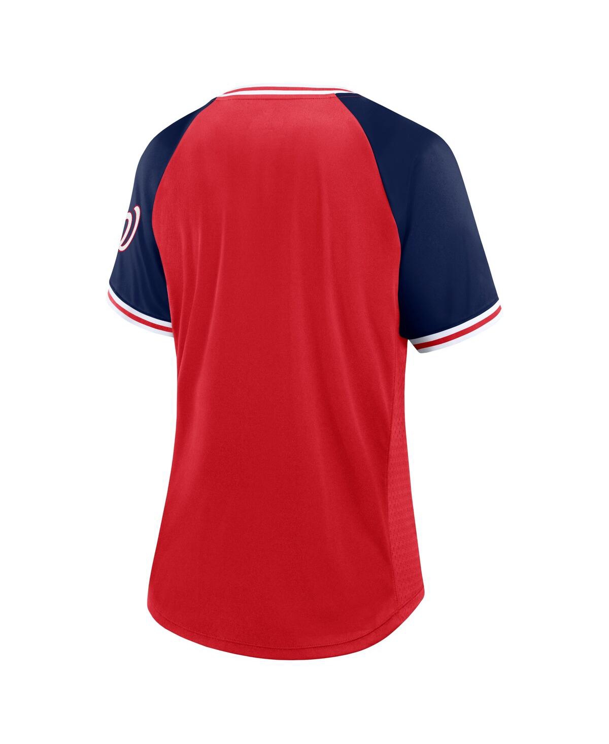 Women's FanaticsWashington Nationals Glitz and Glam League Diva Raglan V-Neck T-shirt - Red