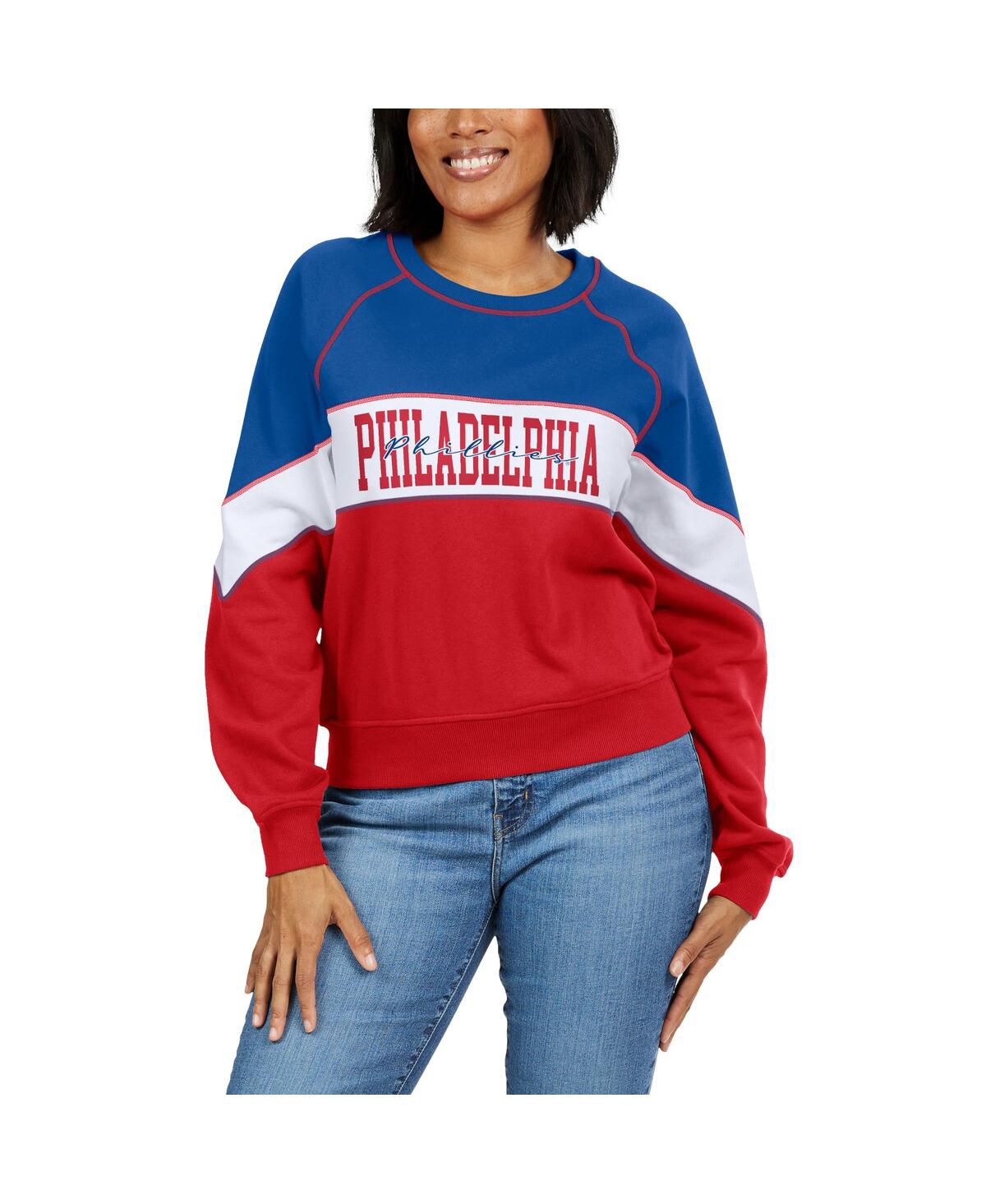 Shop Wear By Erin Andrews Women's  Royal, Red Philadelphia Phillies Crewneck Pullover Sweatshirt In Royal,red
