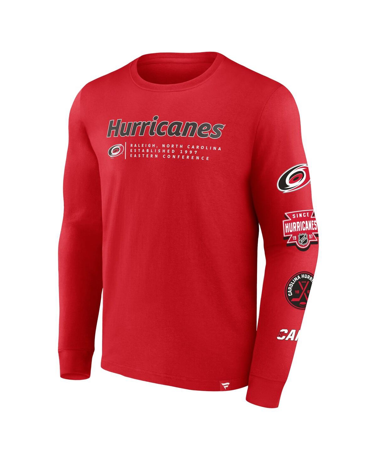 Shop Fanatics Men's  Red Carolina Hurricanes Strike The Goal Long Sleeve T-shirt