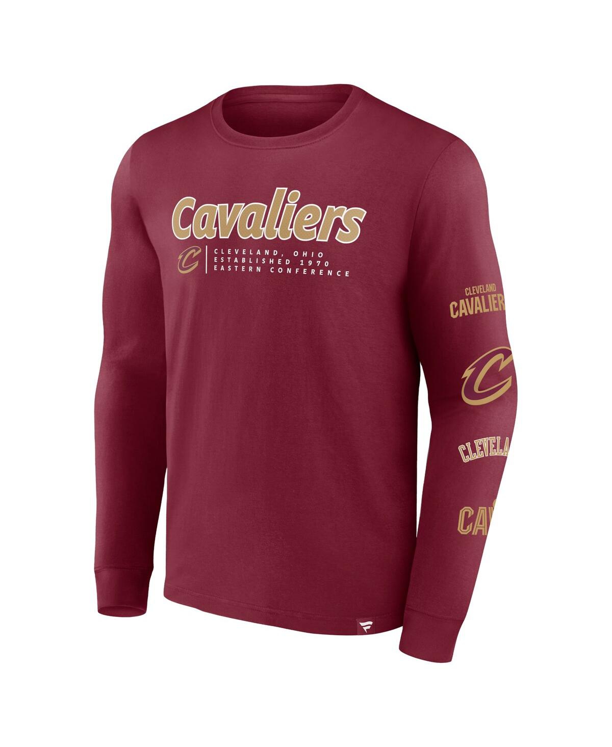Shop Fanatics Men's  Wine Cleveland Cavaliers Baseline Long Sleeve T-shirt