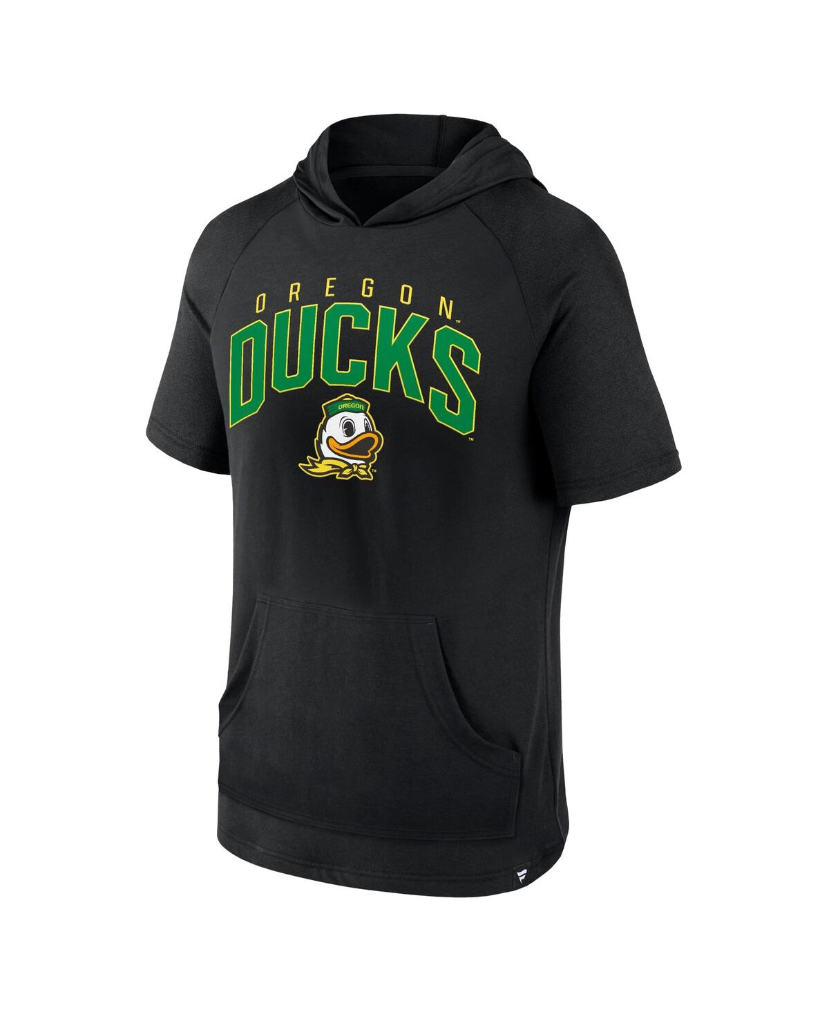 Shop Fanatics Men's  Black Oregon Ducks Double Arch Raglan Short Sleeve Hoodie T-shirt