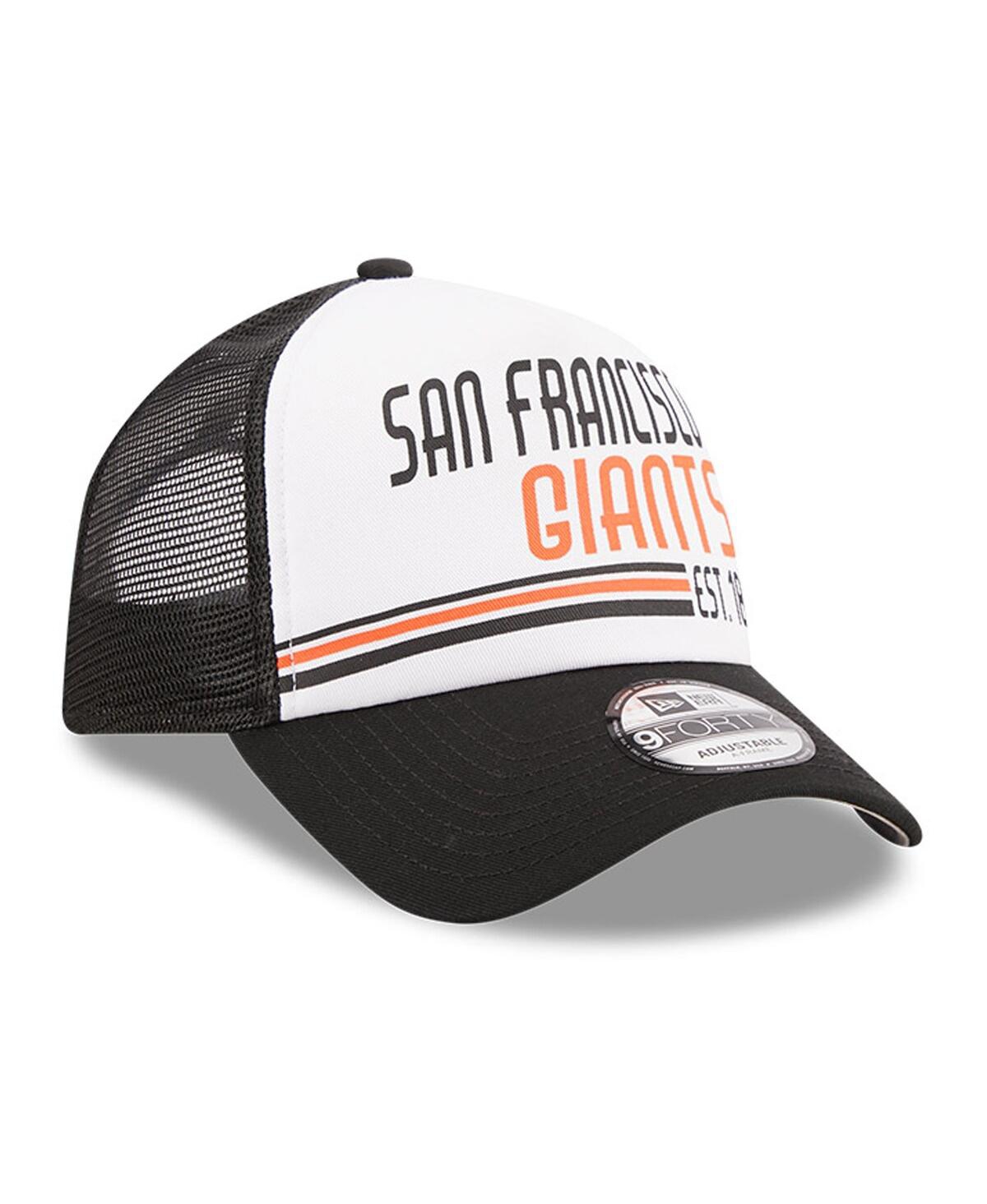 Shop New Era Men's  White, Black San Francisco Giants Stacked A-frame Trucker 9forty Adjustable Hat In White,black