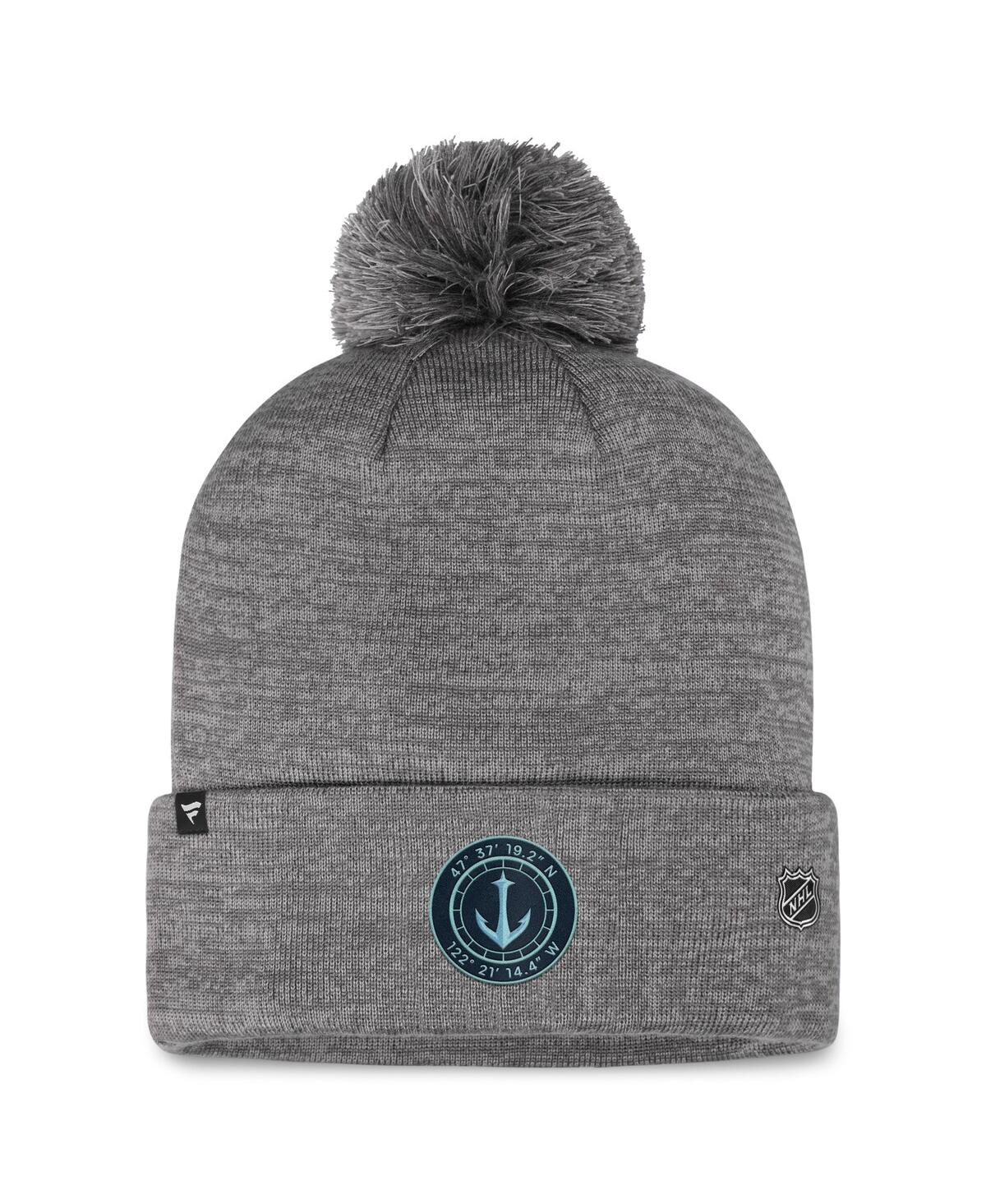 Shop Fanatics Men's  Gray Seattle Kraken Authentic Pro Home Ice Cuffed Knit Hat With Pom