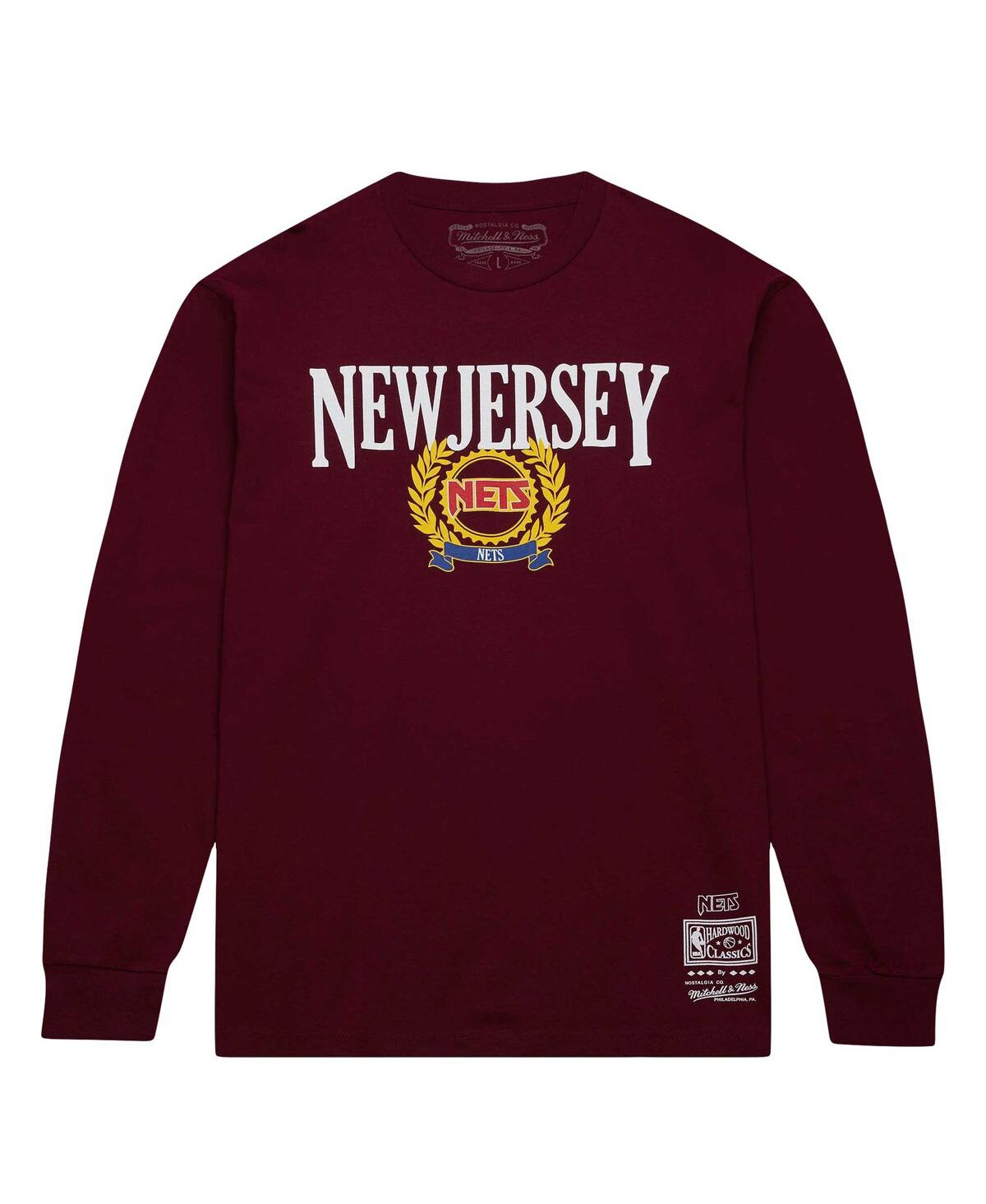 Shop Mitchell & Ness Men's  Red New Jersey Nets Hardwood Classics Ivy League Long Sleeve T-shirt