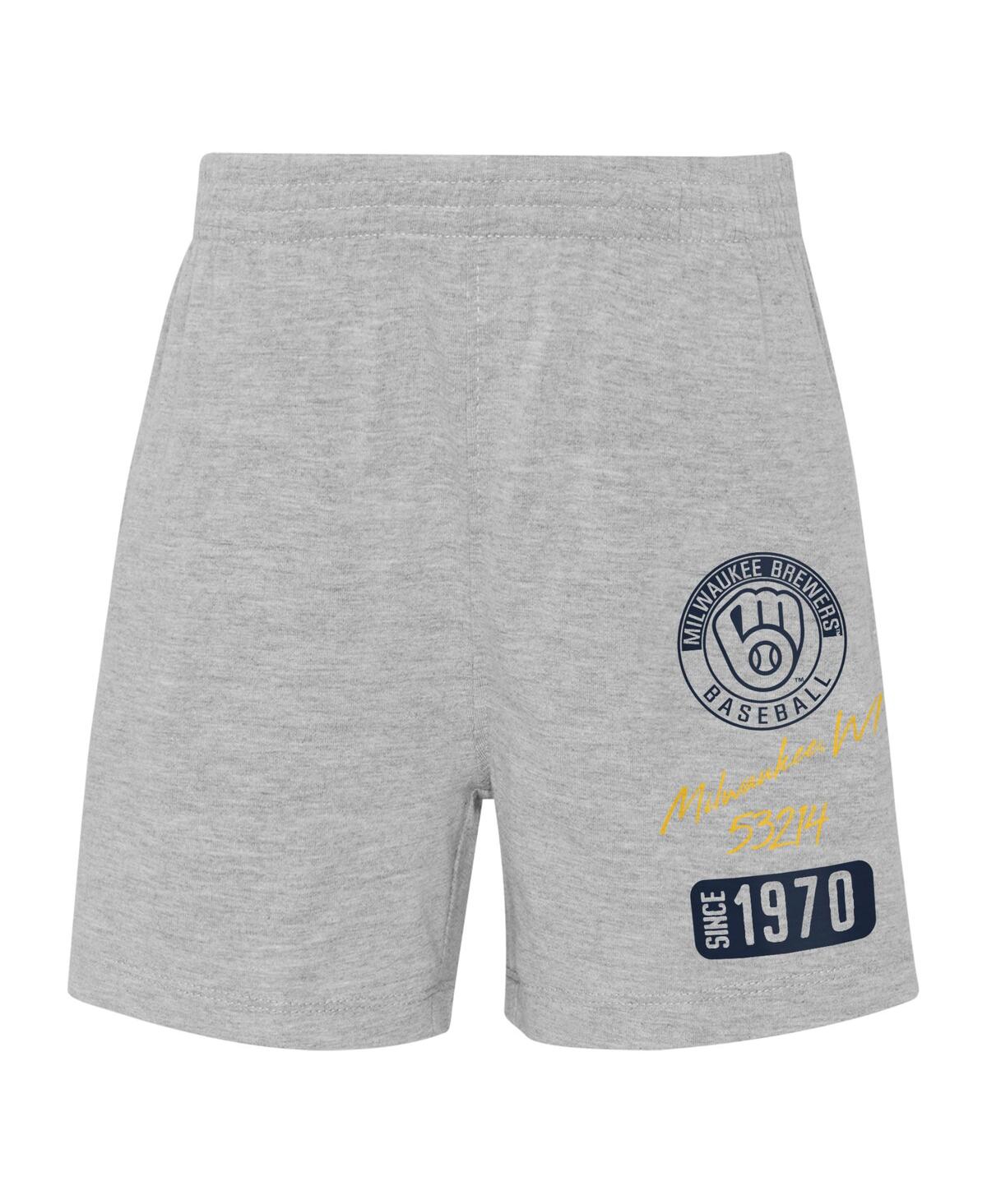 Shop Outerstuff Baby Boys And Girls Gold, Heather Gray Milwaukee Brewers Ground Out Baller Raglan T-shirt And Shorts In Gold,heather Gray