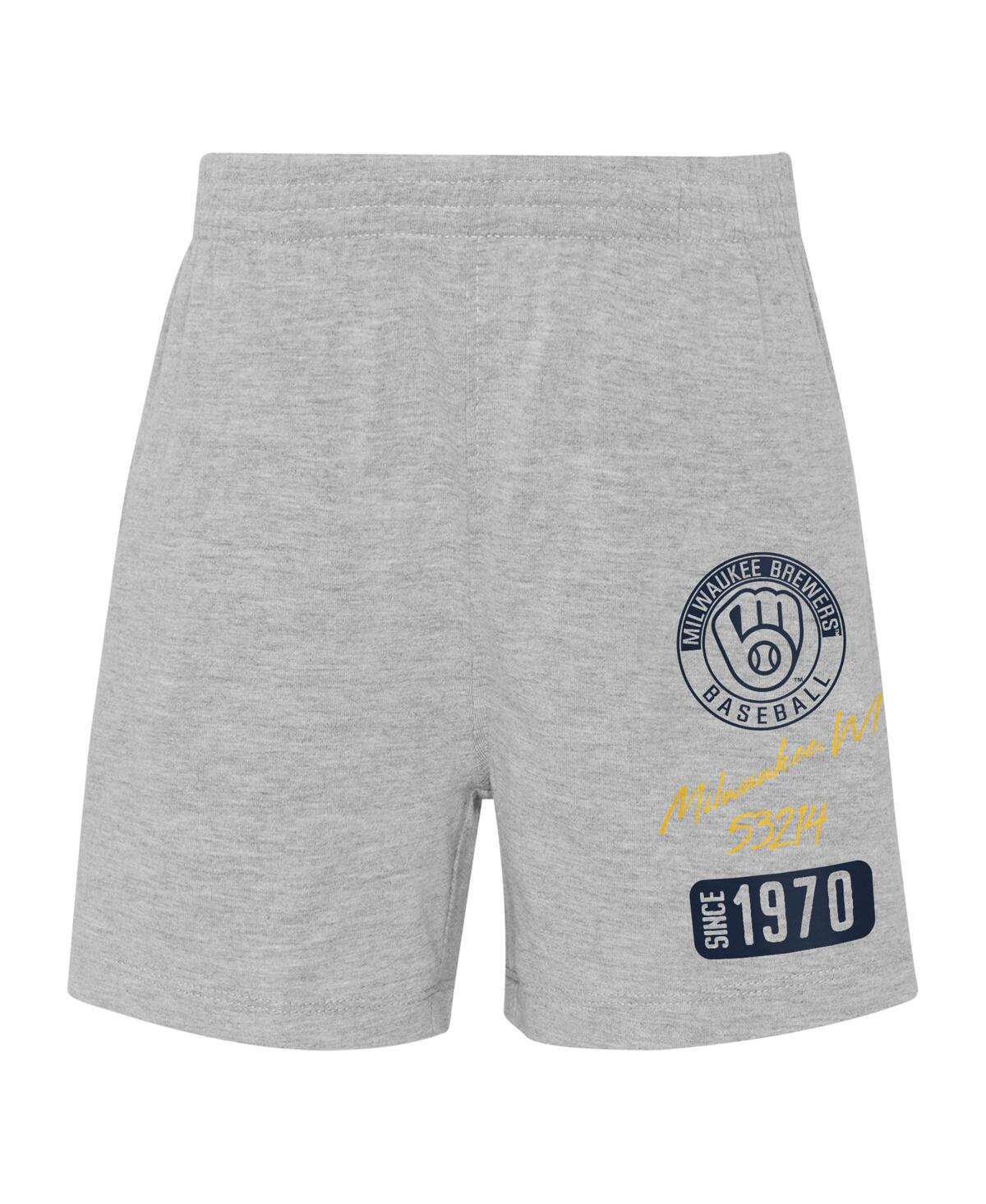 Outerstuff Toddler Boys And Girls Gold And Heather Gray Milwaukee Brewers Two-piece Groundout Baller Raglan T-s In Gold,heather Gray