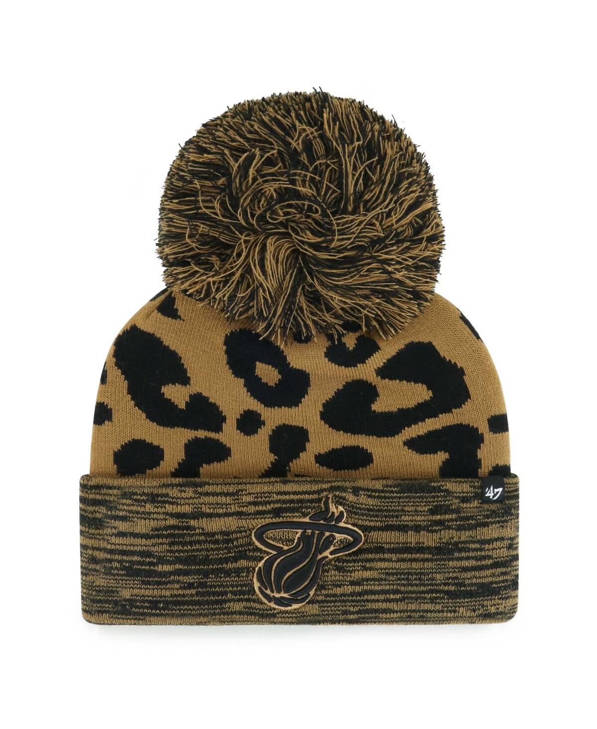 47 Brand Women's ' Leopard Miami Heat Rosette Cuffed Knit Hat With Pom In Animal Print