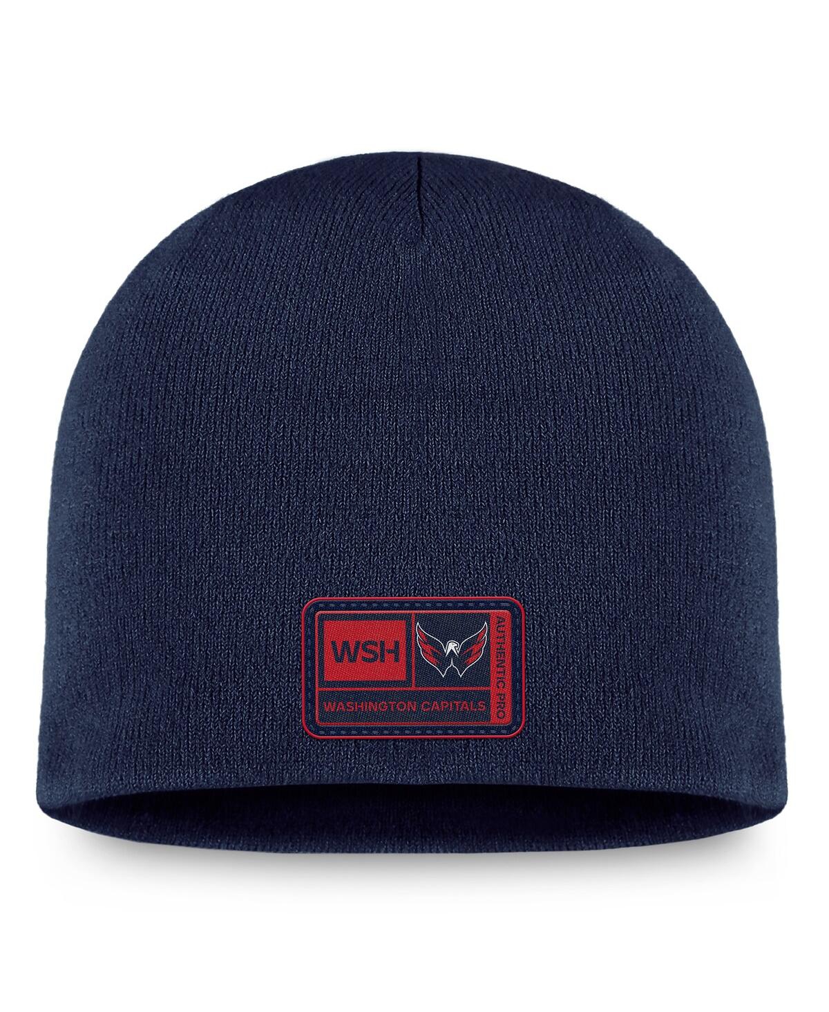 Shop Fanatics Men's  Navy Washington Capitals Authentic Pro Training Camp Knit Hat