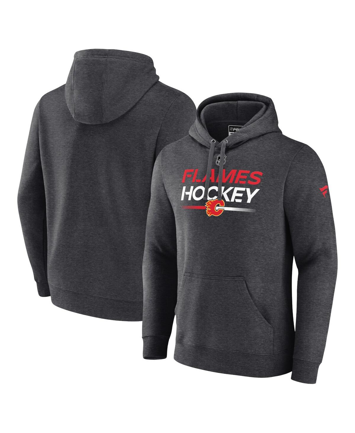 Shop Fanatics Men's  Heather Charcoal Calgary Flames Authentic Pro Pullover Hoodie