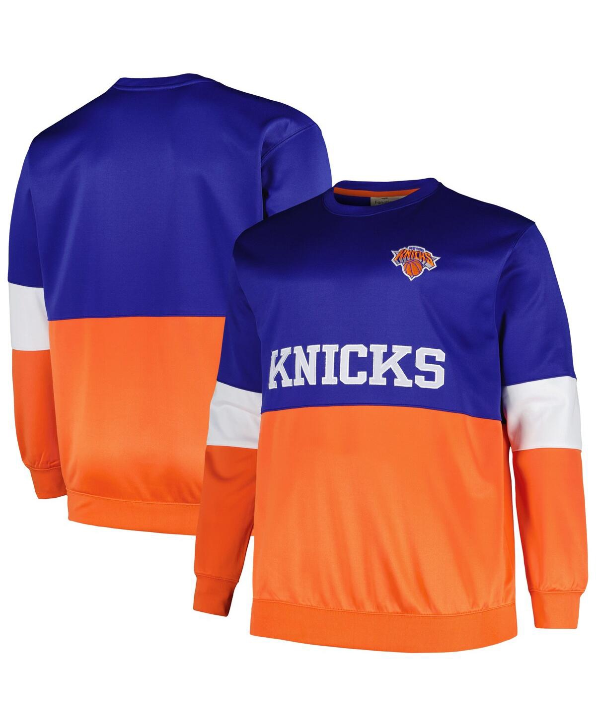 Shop Fanatics Men's  Blue, Orange New York Knicks Big And Tall Split Pullover Sweatshirt In Blue,orange