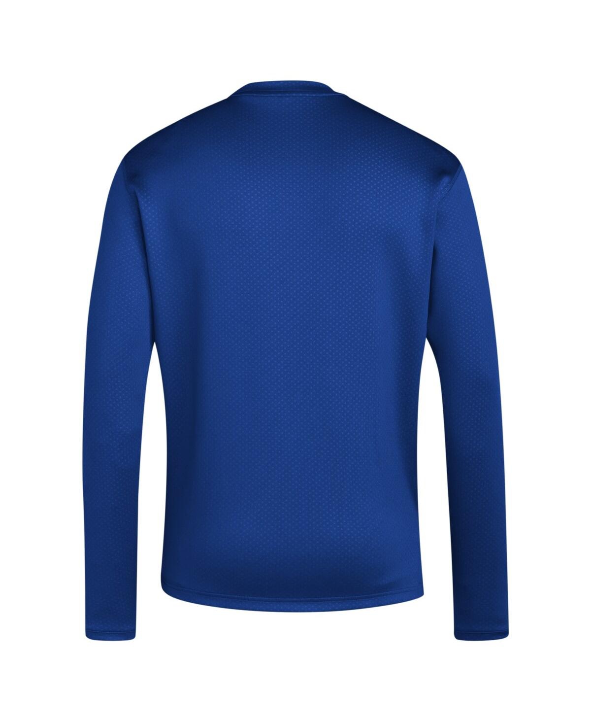 Men's adidasDistressed Kansas Jayhawks Reverse Retro Baseball Script Pullover Sweatshirt - Royal
