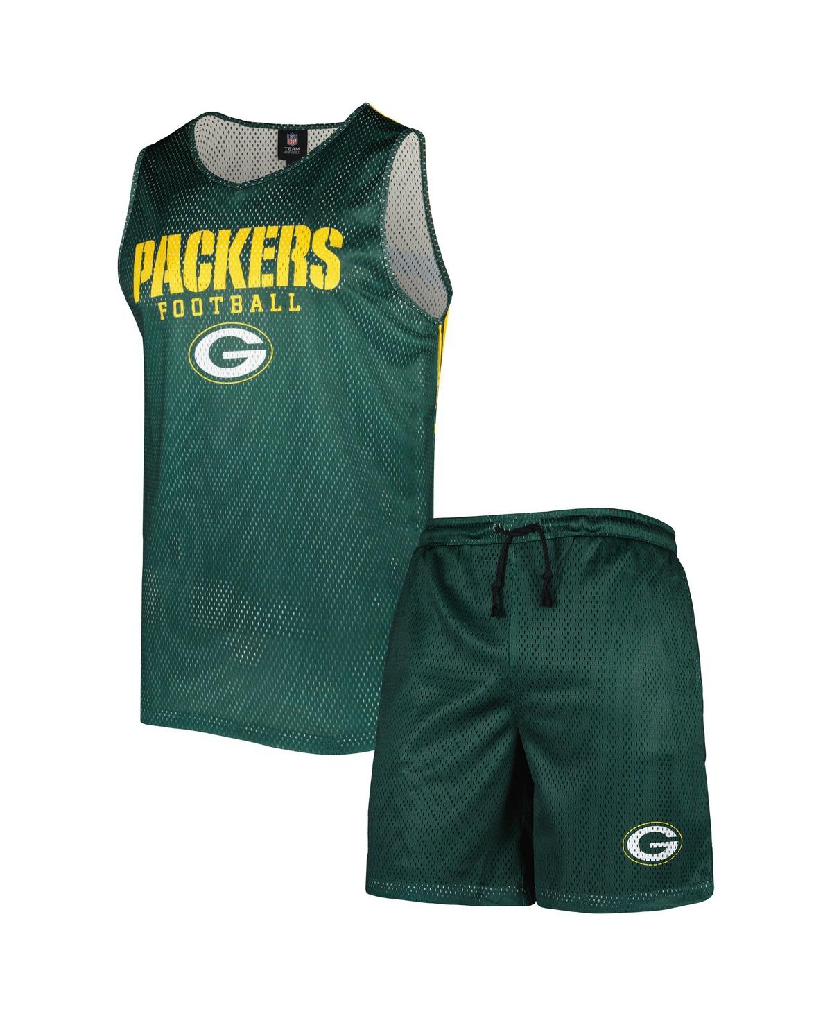 Foco Men's  Green Green Bay Packers Colorblock Mesh V-neck Tank Top And Shorts Set
