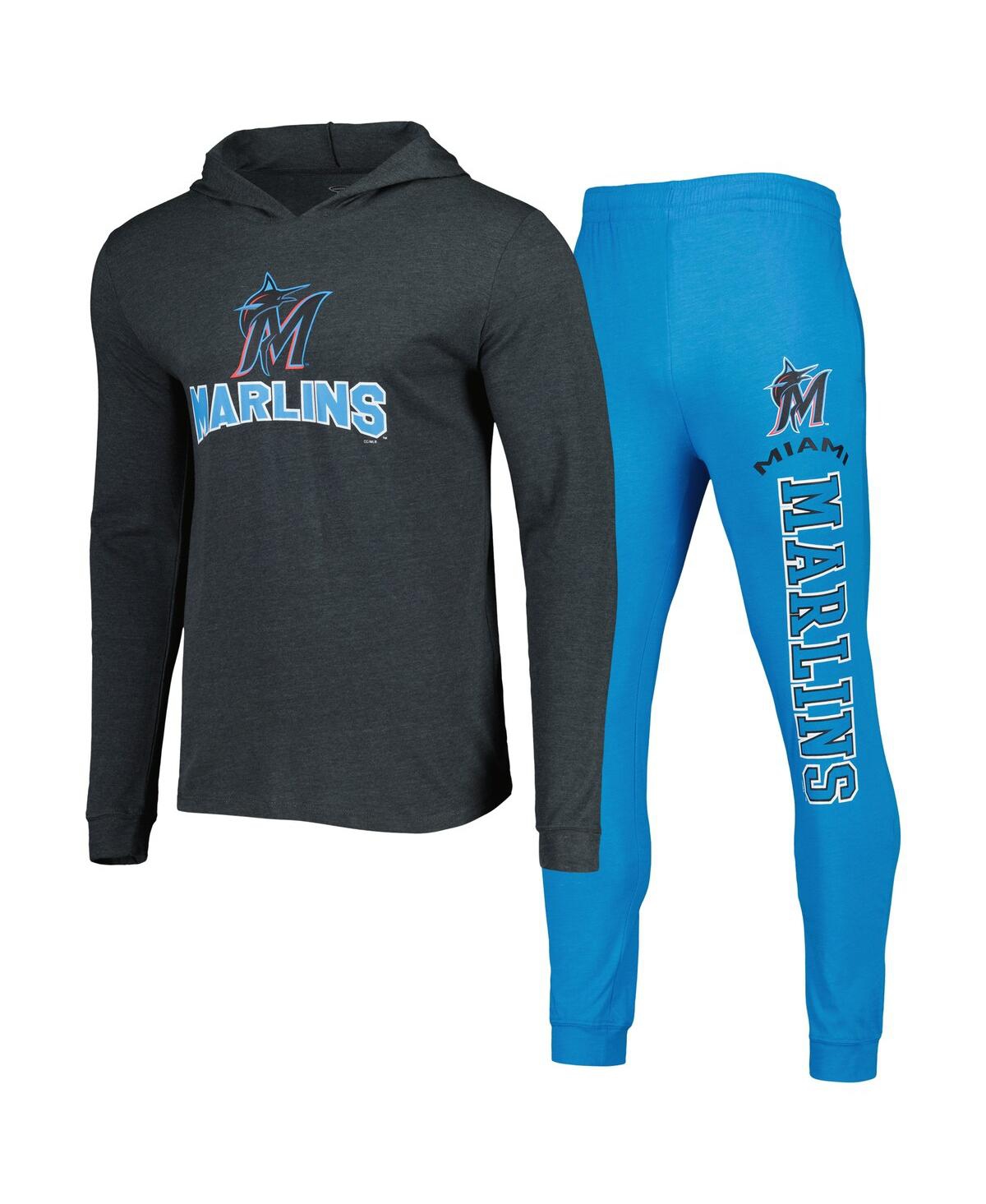 Men's Concepts Sport Blue, Charcoal Miami Marlins Meter Hoodie and Joggers Set - Blue, Charcoal