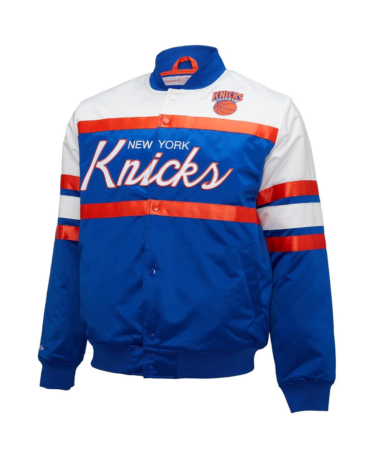 Shop Mitchell & Ness Men's  Blue, White New York Knicks Big And Tall Heavyweight Full-snap Satin Jacket In Blue,white