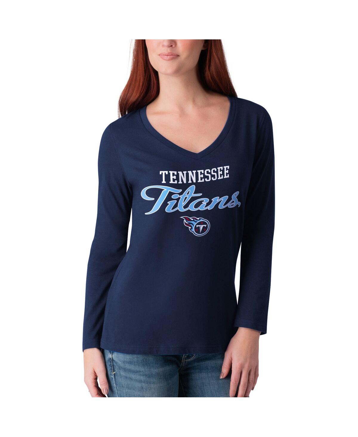 G-iii 4her By Carl Banks Women's  Navy Tennessee Titans Post Season Long Sleeve V-neck T-shirt In Navy