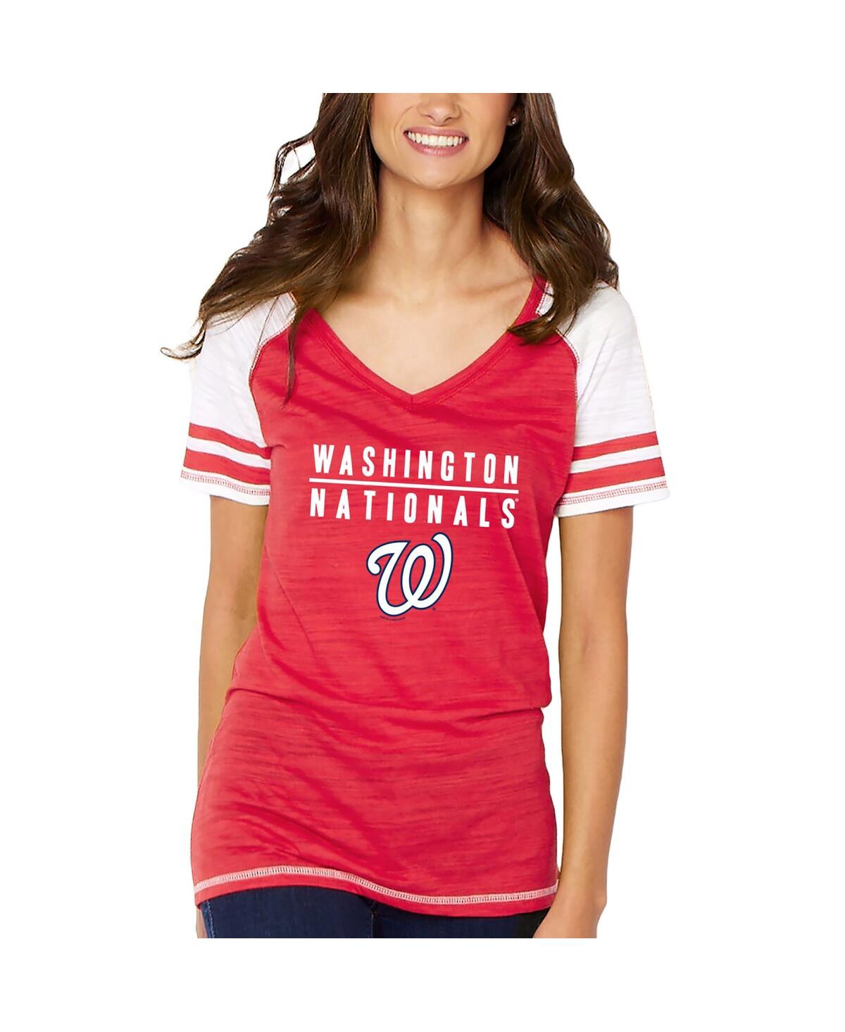 Women's Soft As A GrapeWashington Nationals Color Block V-Neck T-shirt - Red