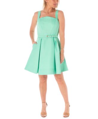 Maison Tara - Women's Belted Jacquard Fit & Flare Dress
