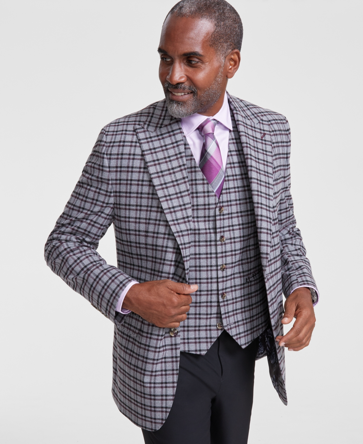 Tayion Collection Men's Classic-Fit Plaid Suit Jacket -burgundy