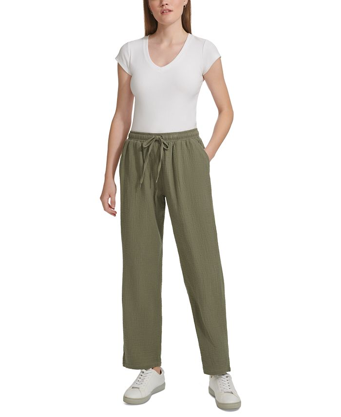 Calvin Klein Jeans Petite Crepe Gauze Straight-Leg Pants - Macy's