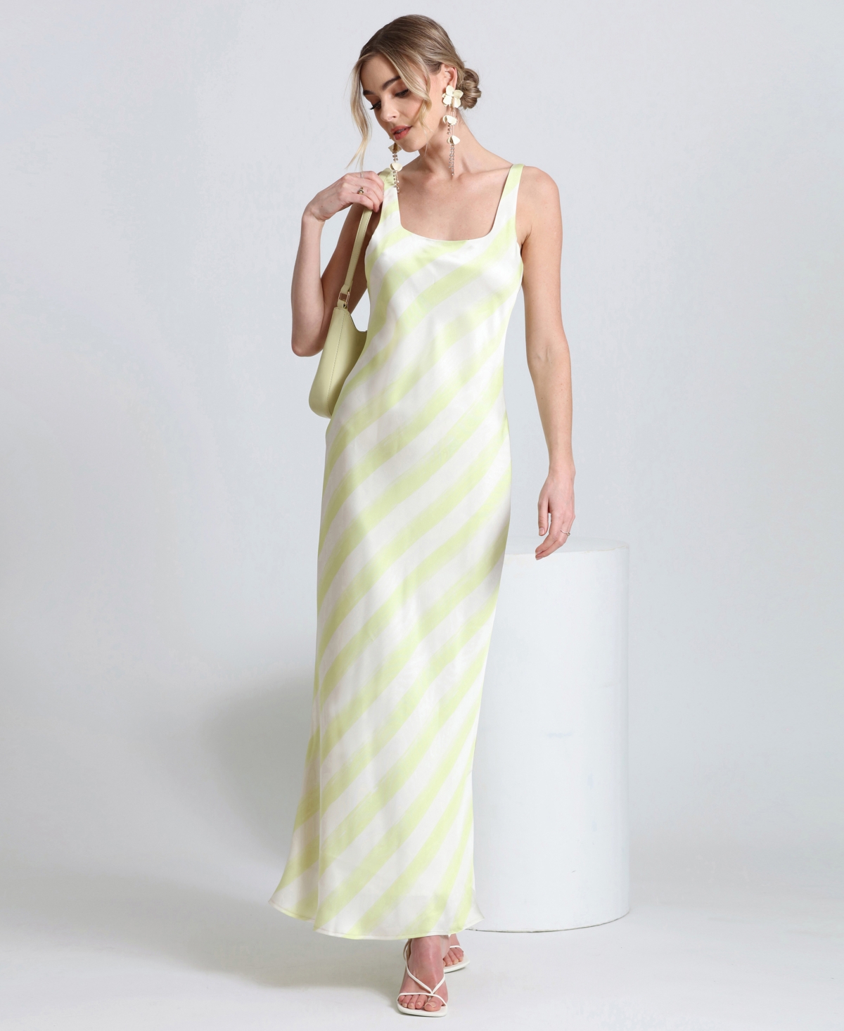 Women's Bias-Striped Square-Neck Maxi Dress - Kiwi Twist