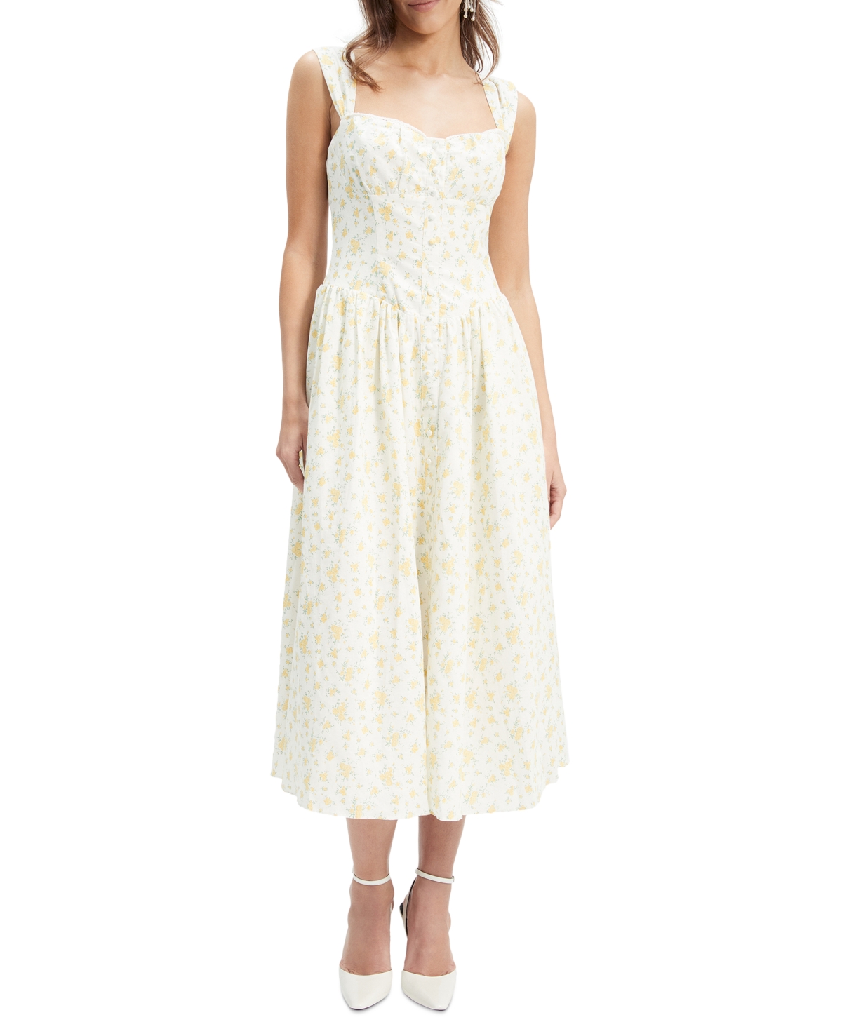 Women's Malea Floral-Print Lace-Trim A-Line Dress - Yellow Floral