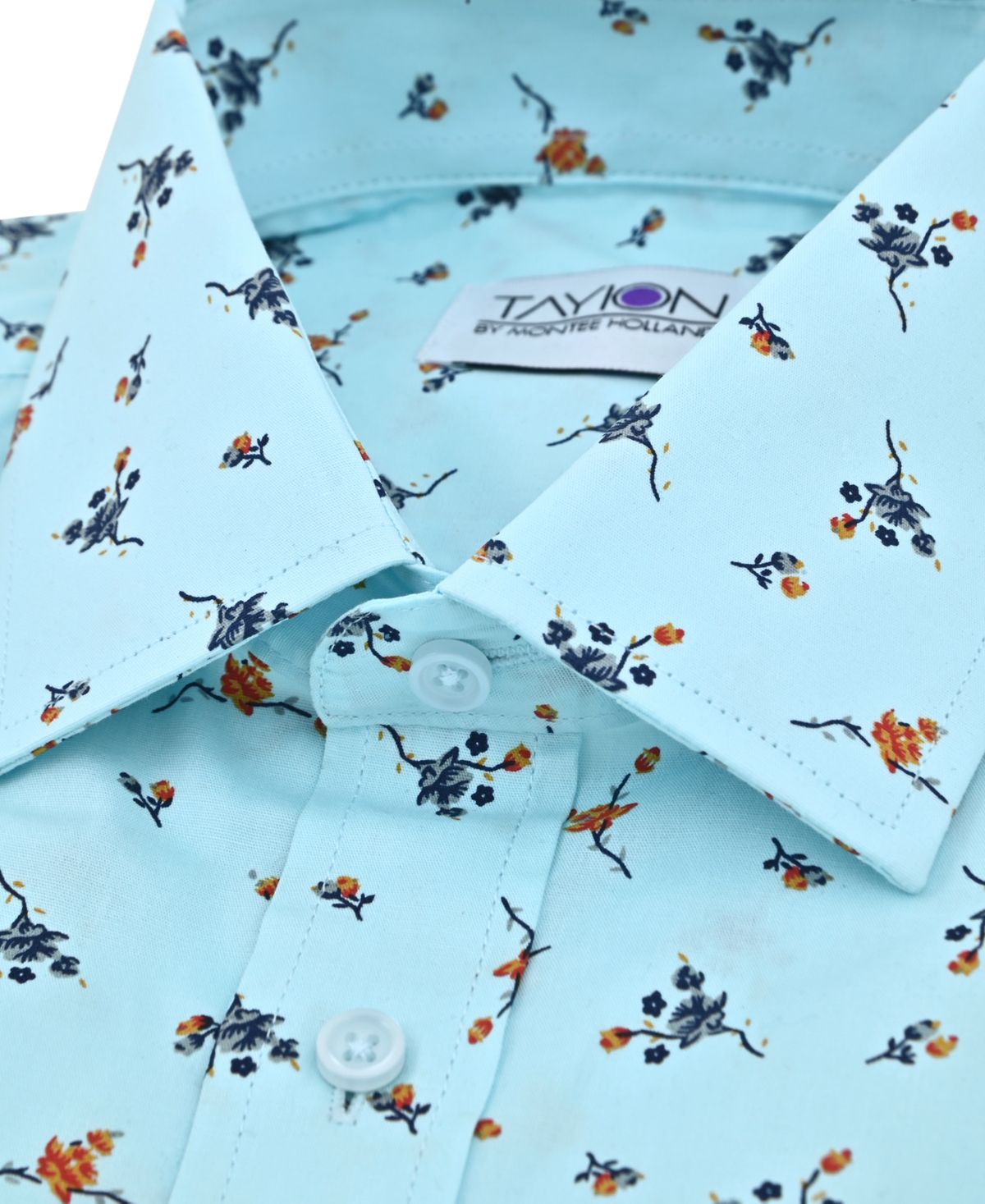 Tayion Collection Men's Floral-Print Dress Shirt - Orange  Blue Floral Prin
