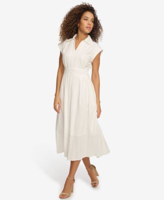  Women's Textured Stripe Midi Shirtdress with Collar