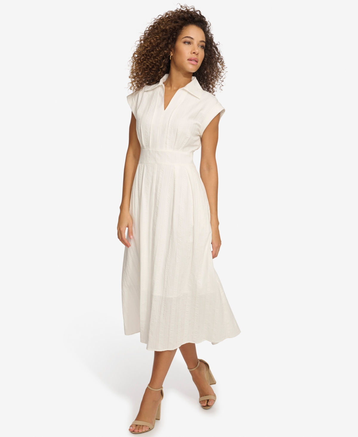Shop Kensie Women's Textured-stripe Collared Midi Dress In White