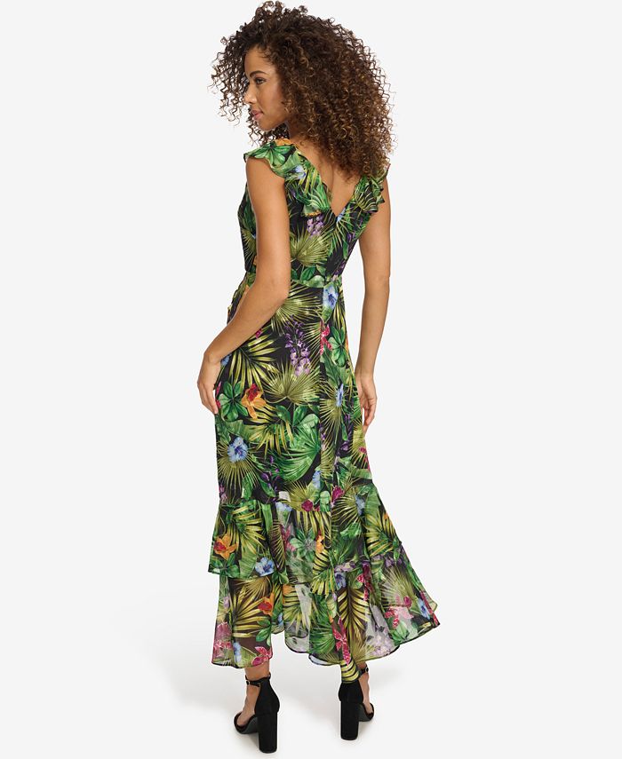 kensie Women's Floral-Print Chiffon Ruffled Maxi Dress - Macy's
