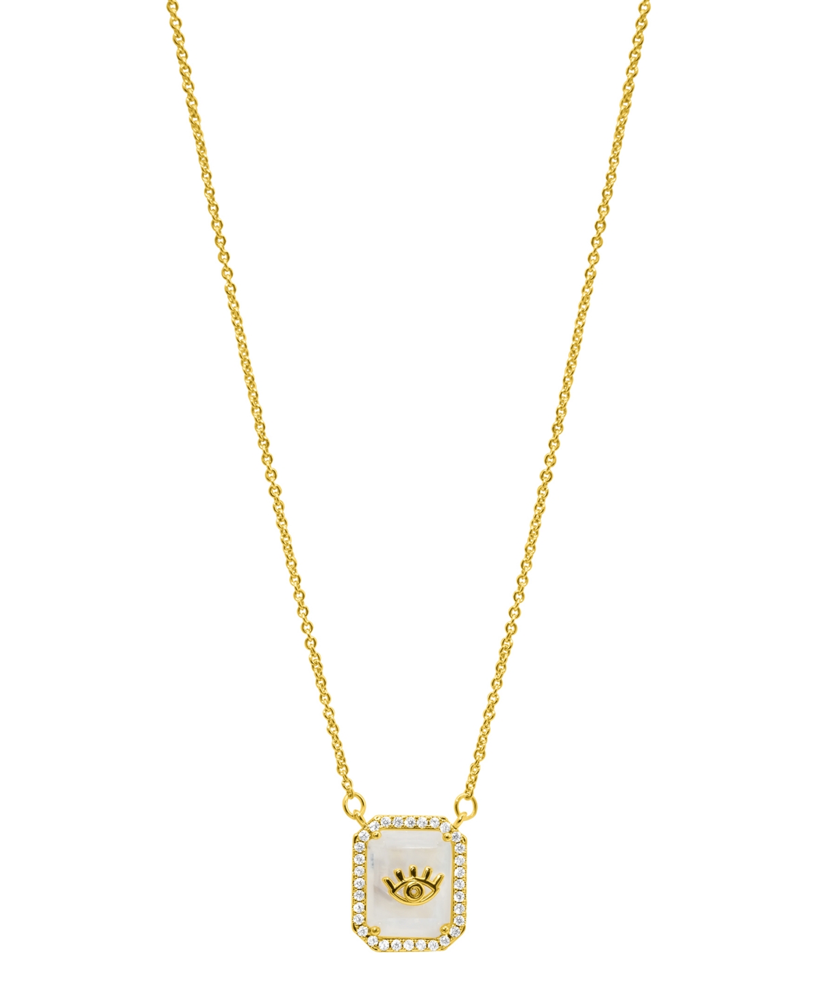 Shop Adornia 14k Gold-plated 0.925 Vermeil Evil Eye Tablet Moonstone Necklace In White