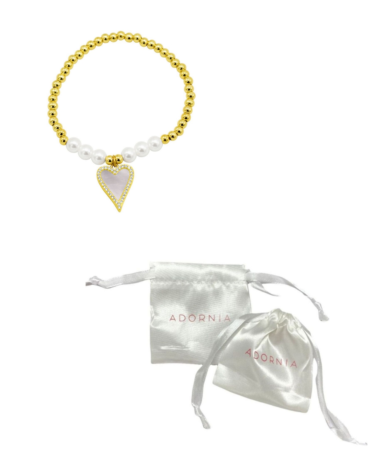 Shop Adornia 14k Gold-plated Stretch Pearl Bracelet With Mother-of-pearl Halo Heart In White