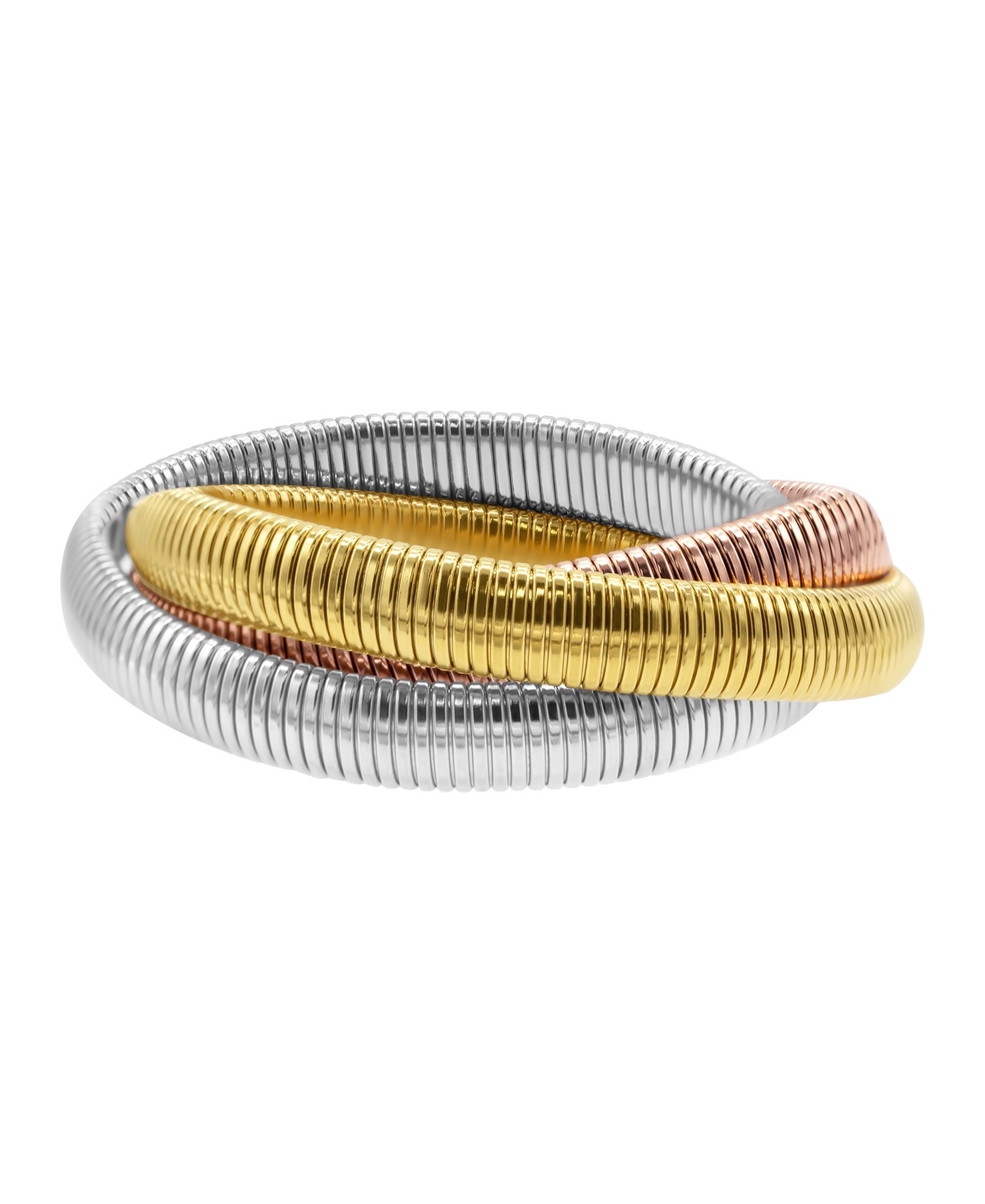 Tarnish Resistant 14K Gold-Plated 3-Layer Tri-Color Omega Chain Bracelet - Multi