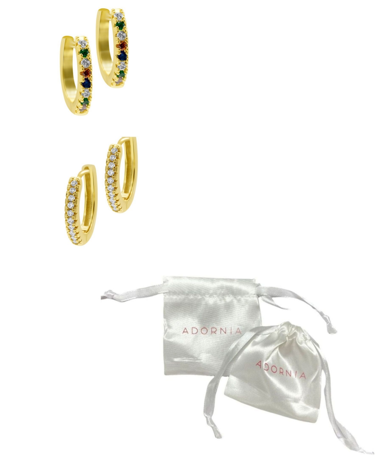 Shop Adornia 14k Gold-plated Set Of Plain And Rainbow Huggie Hoop Earrings In Multi
