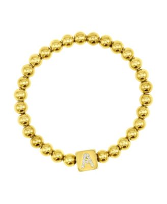 14K Gold-Plated Initial Cube Stretch Bracelet