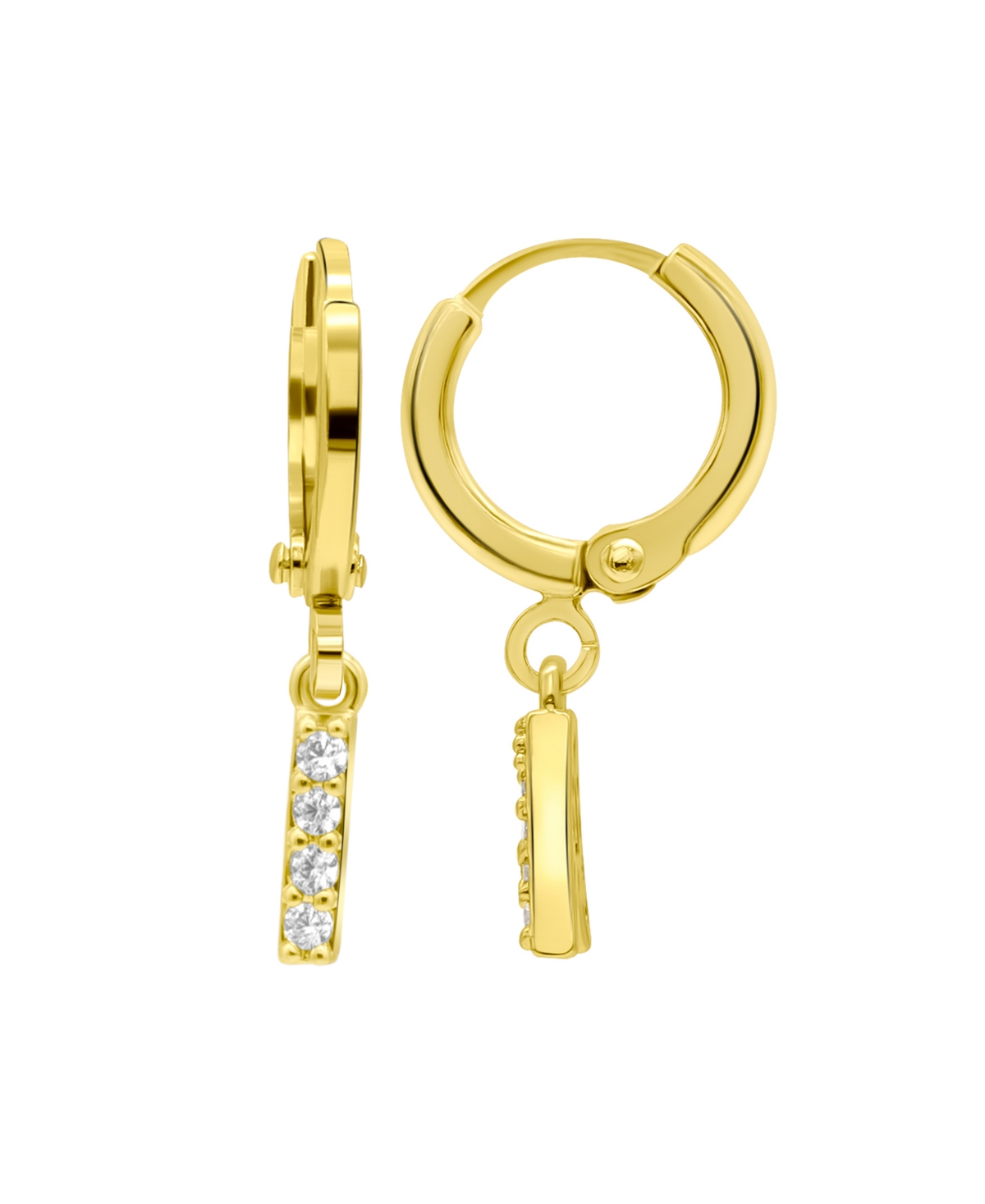 Adornia 14K Gold-Plated Initial Pave Huggie Hoop Earrings - Gold- I