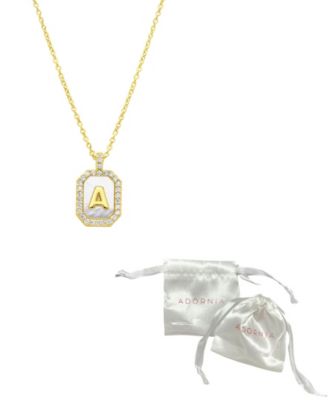 14K Gold-Plated White Mother-of-Pearl Initial Tablet Necklace
