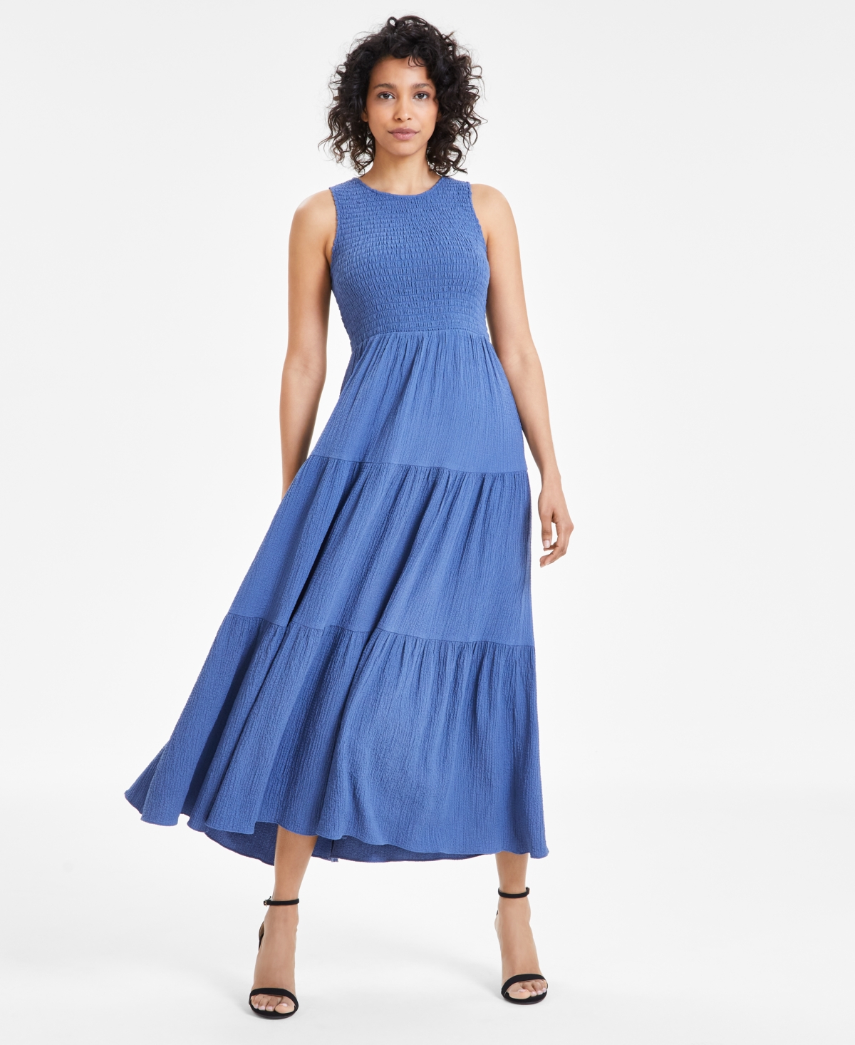 Shop Anne Klein Women's Smocked Bodice Maxi Dress In Blue Jay