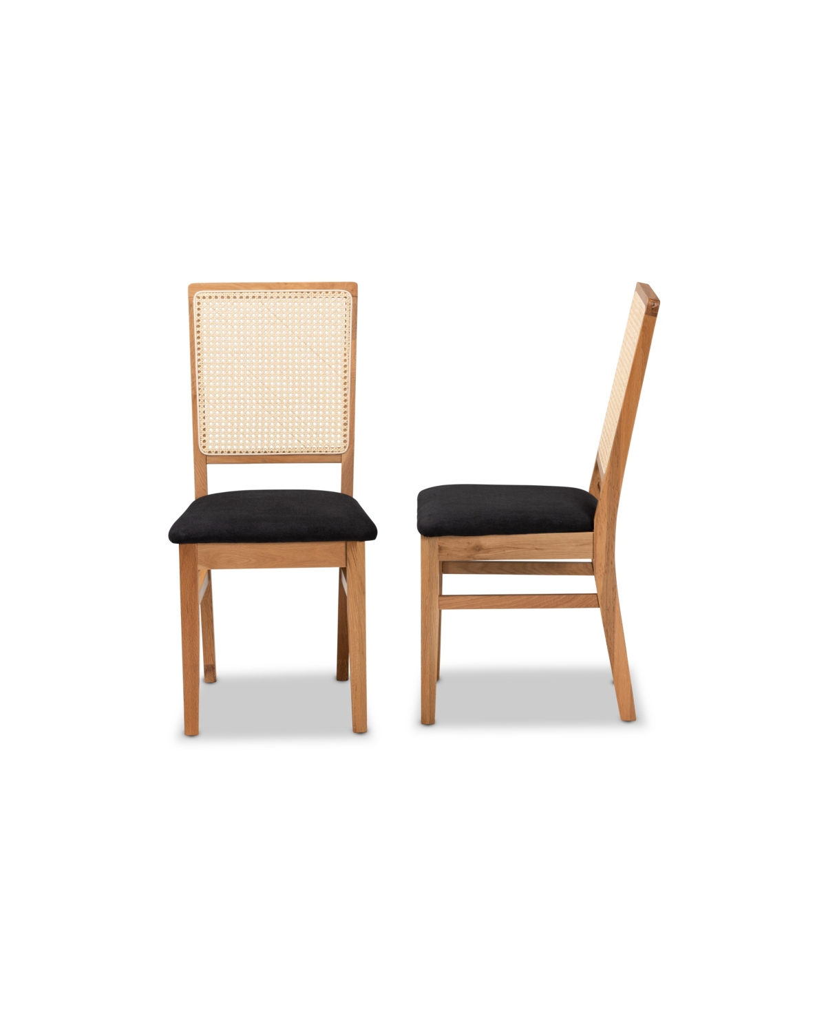 Shop Baxton Studio Idris Mid-century Modern Fabric Upholstered And Oak Finished 2-piece Rattan Dining Chair Set In Black,oak Brown