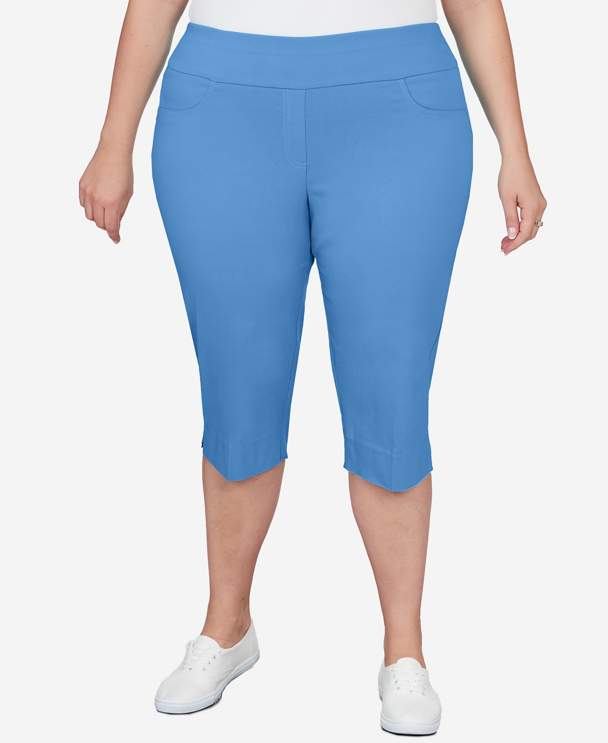 Shop Ruby Rd. Plus Size Pull-on Tech Clam Digger Capri Pants In Blue Moon