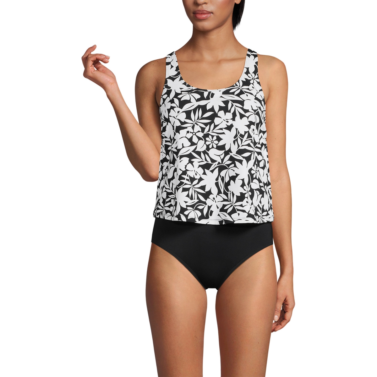 Women's Chlorine Resistant One Piece Scoop Neck Fauxkini Swimsuit - Black havana floral