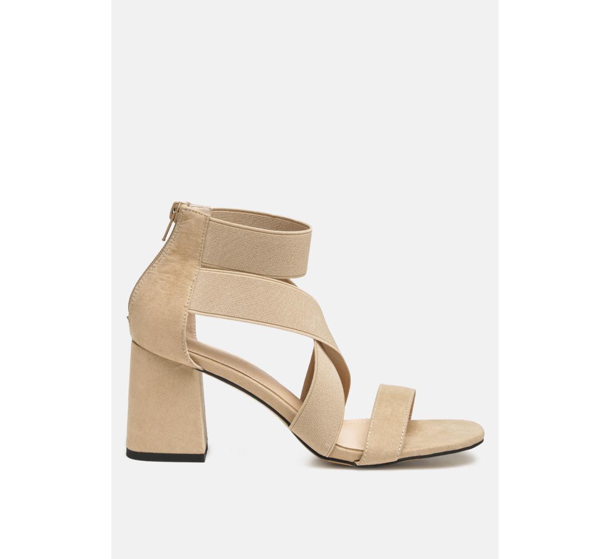 Benicia elastic strappy block heel sandals - Nude