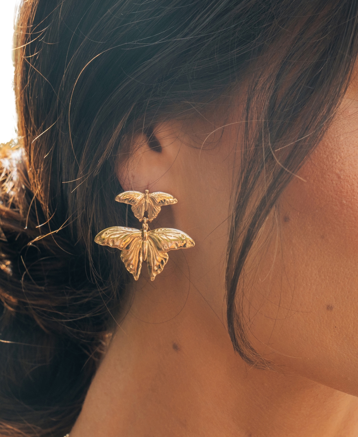 Sterling ForeverTone or Silver-Tone Butterfly Rowena Drop Studs - Gold