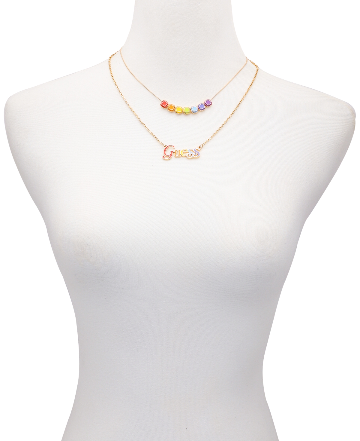 Shop Guess Gold-tone Rainbow Logo Two-row Necklace, 20" + 2" Extender