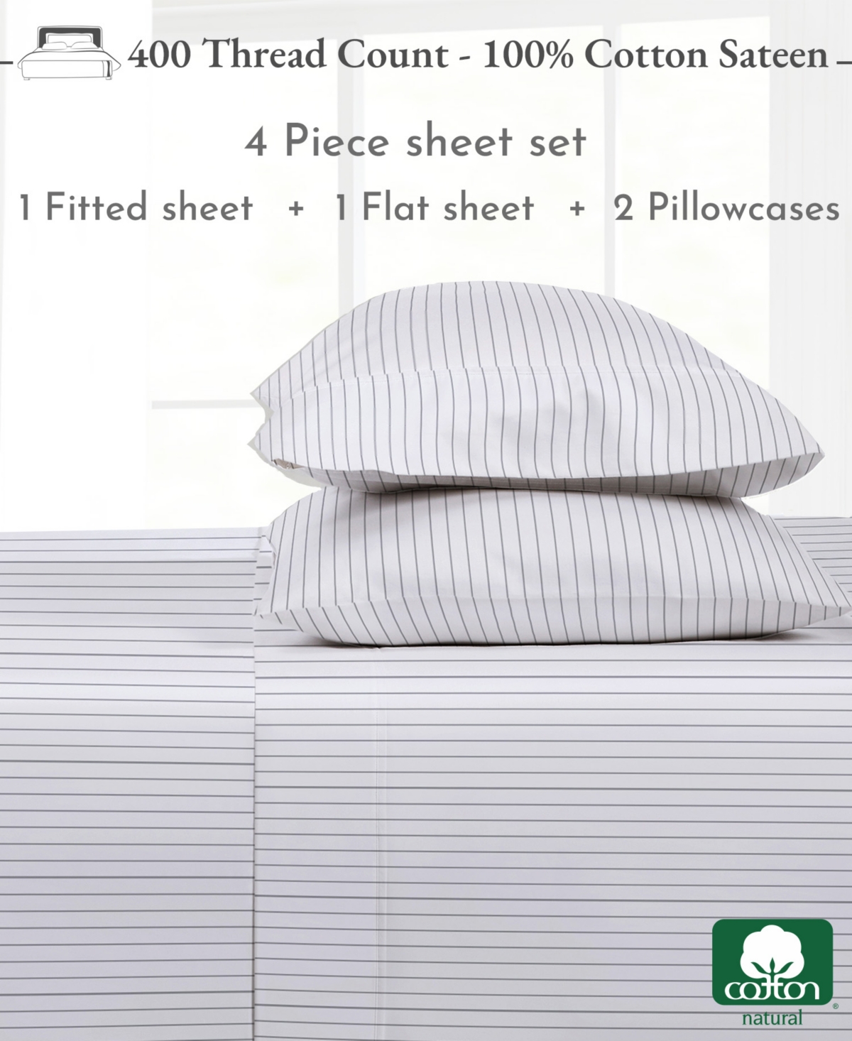 Design Den 400 Thread Count 100% Cotton Printed 4 Piece Sheet Set - Cal - Design Den