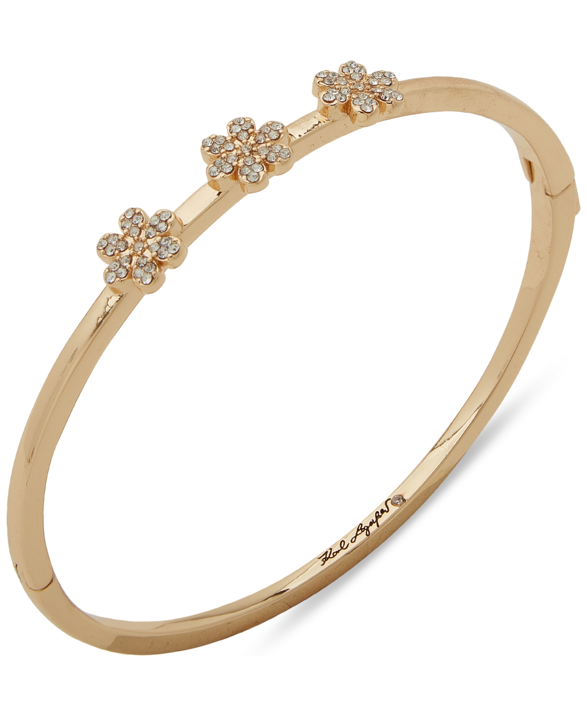 Shop Karl Lagerfeld Gold-tone Crystal Flower Cuff Bracelet In Crystal Wh