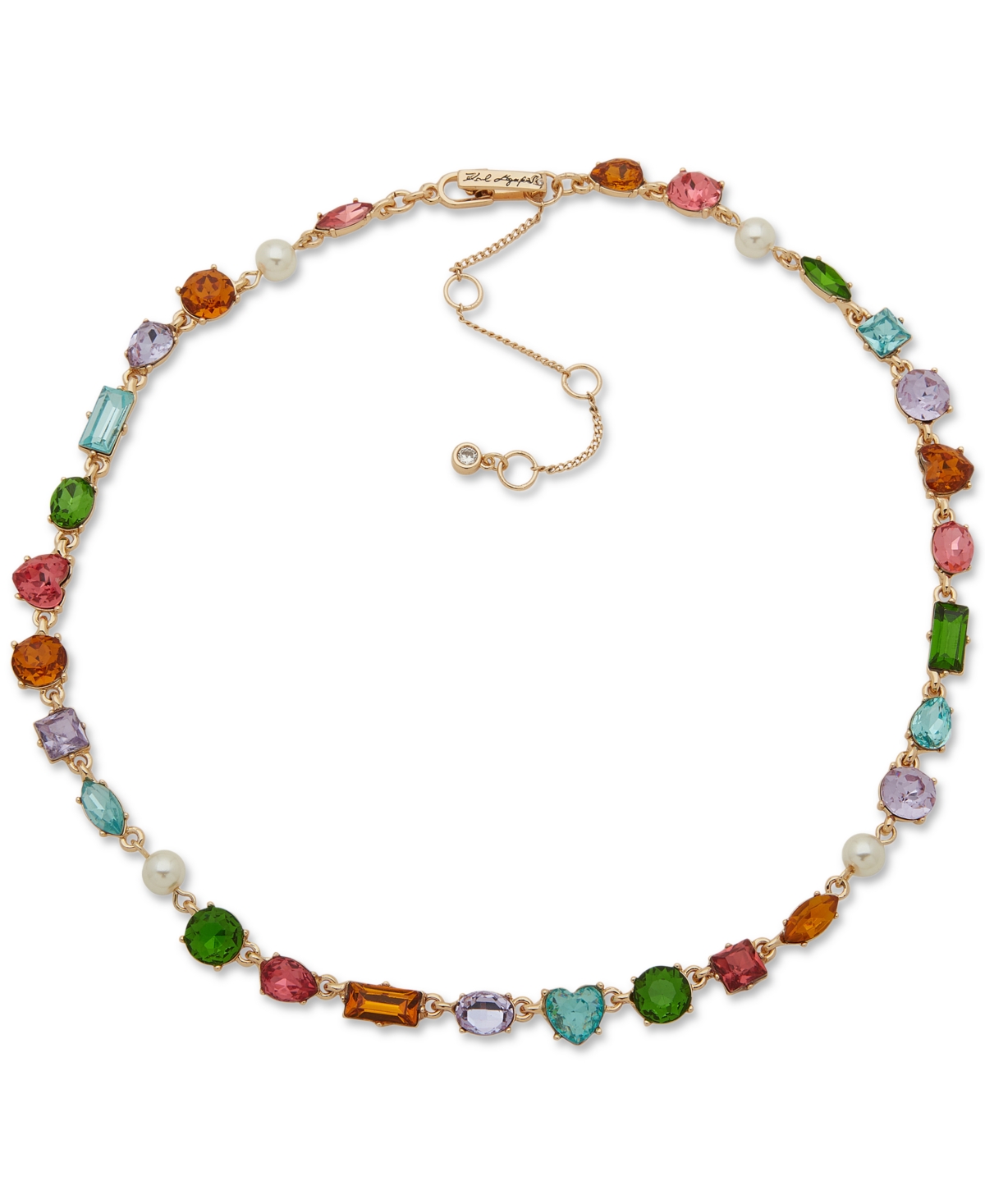 Shop Karl Lagerfeld Gold-tone Multicolor Stone Collar Necklace, 16" + 3" Extender
