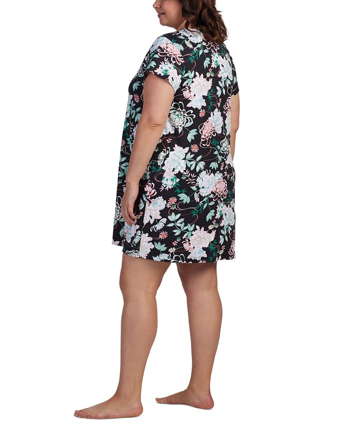 Miss Elaine Plus Size Floral Short-Sleeve Snap Robe - Macy's